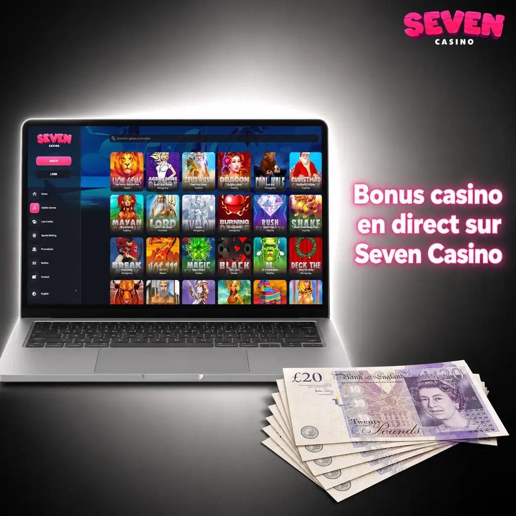 Bonus casino en direct Seven Casino : 450 % jusqu'à 7 500 EUR sur les machines à sous, mise 35x requise.
