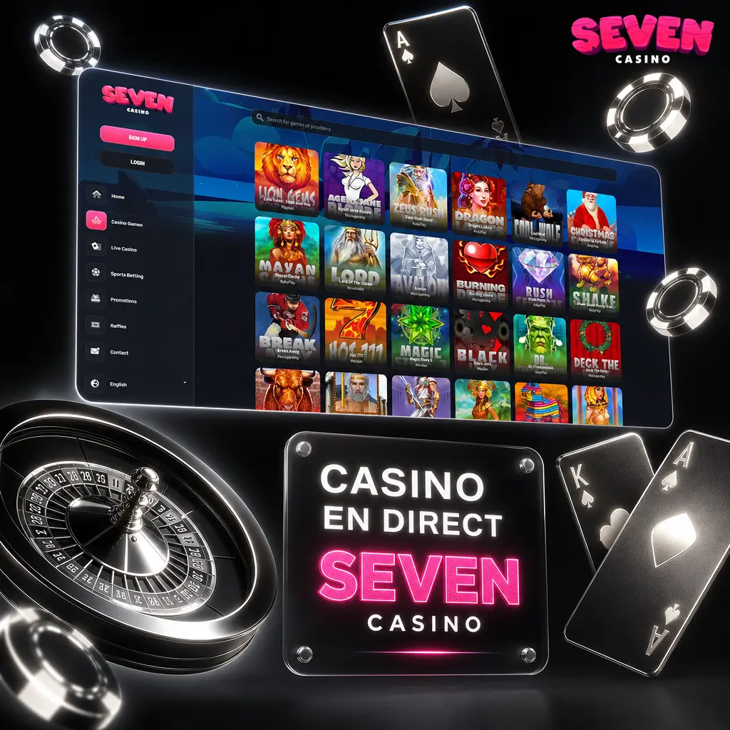 Casino en direct Seven Casino avec croupiers réels, roulette, blackjack, baccarat et Crazy Time en streaming