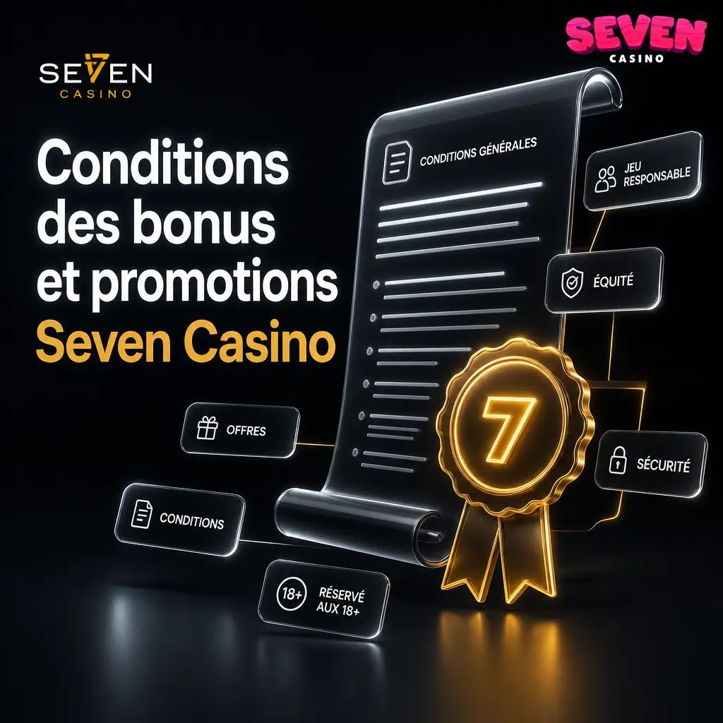 Conditions des bonus Seven Casino : mise de 35x, limite de 5 EUR par tour, expiration sous 30 jours, KYC obligatoire.