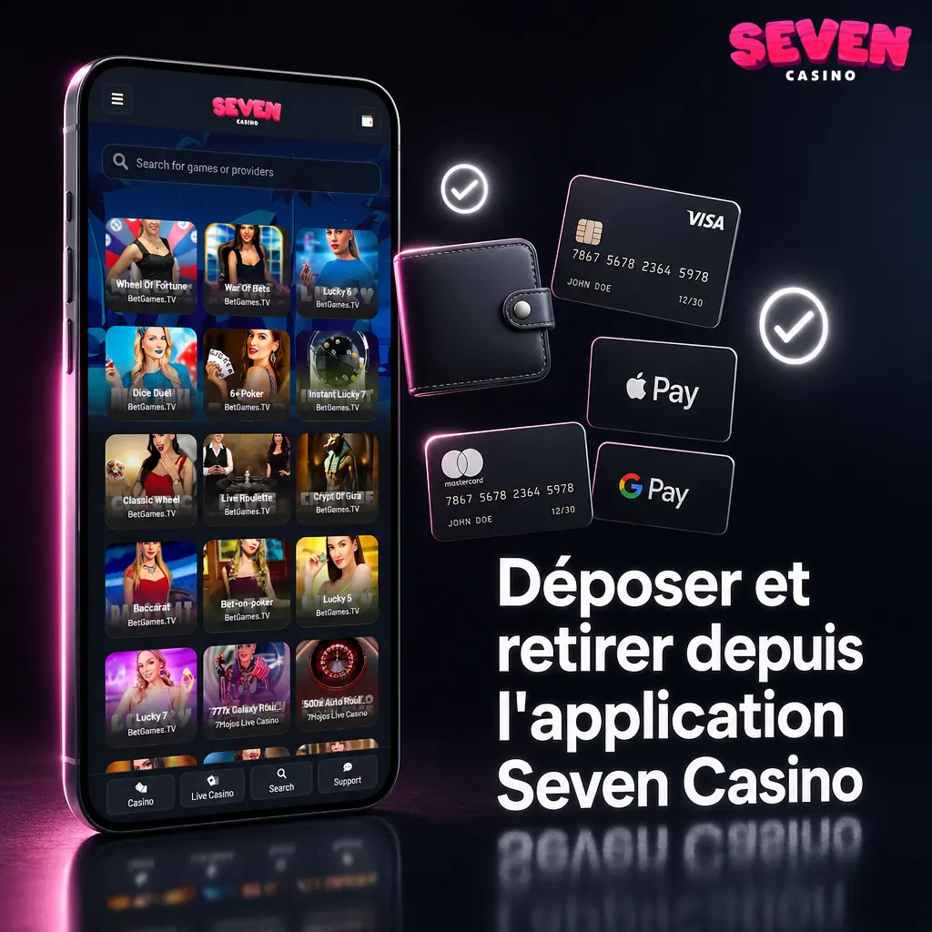 Dépôt et retrait rapides et sécurisés sur l'application mobile Seven Casino, compatible iOS et Android