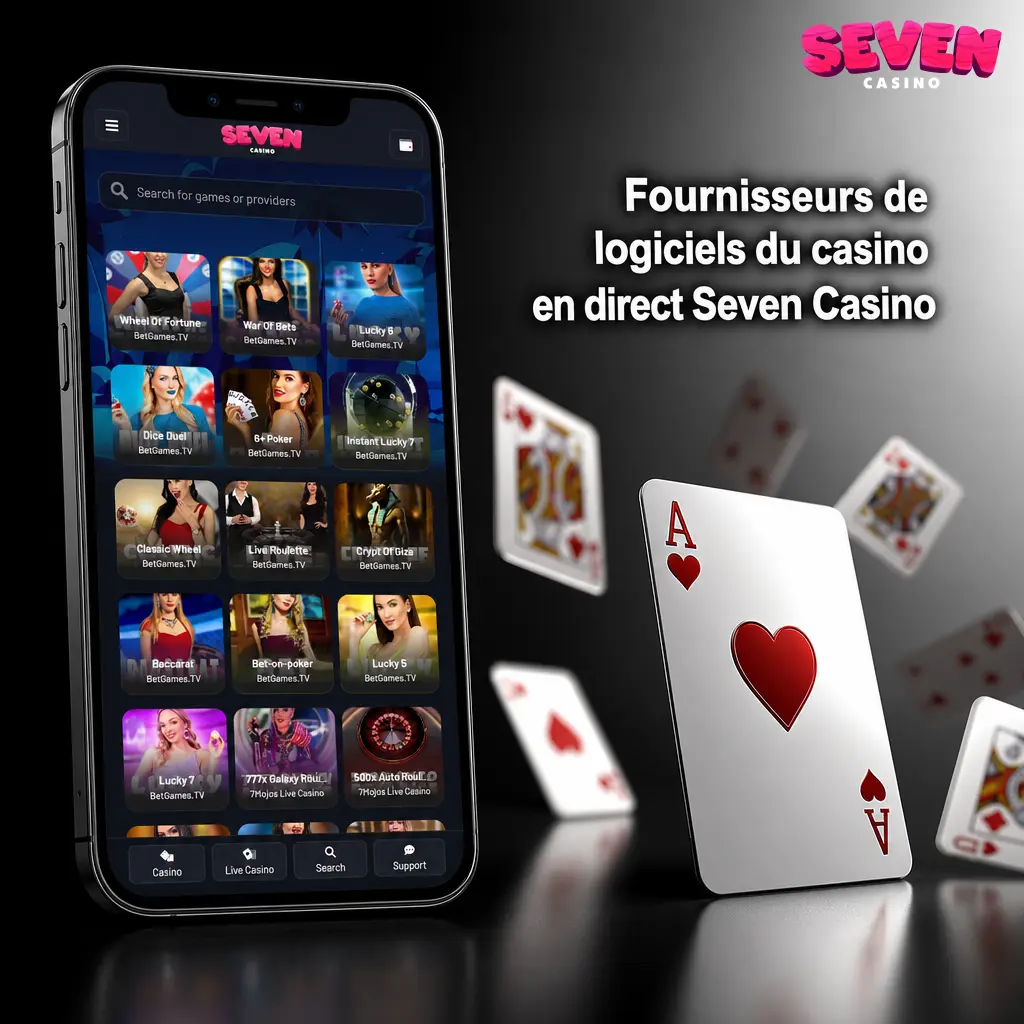Fournisseurs du casino en direct Seven Casino : Evolution, Pragmatic Play Live, Ezugi, Authentic Gaming et Vivo Gaming.