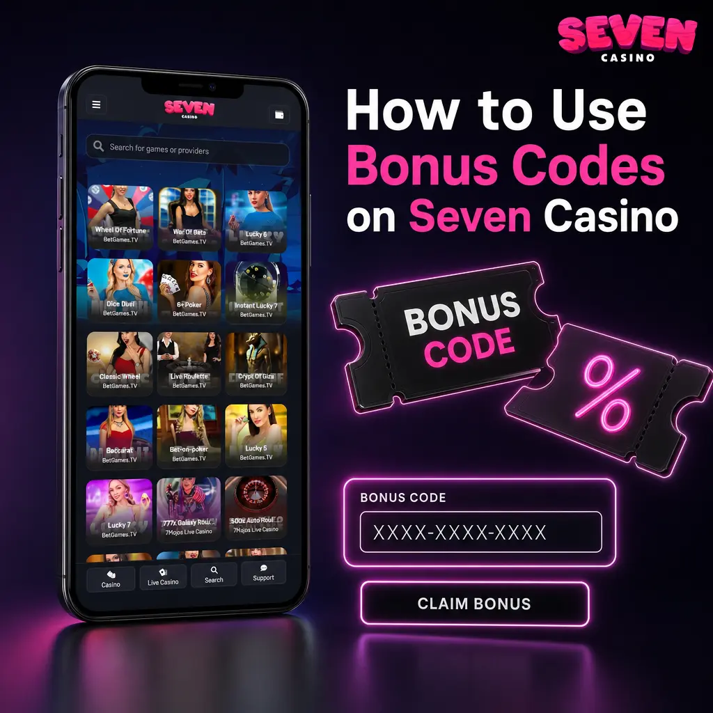 Player entering a Seven Casino bonus code in the cashier deposit section to activate a promotional offer